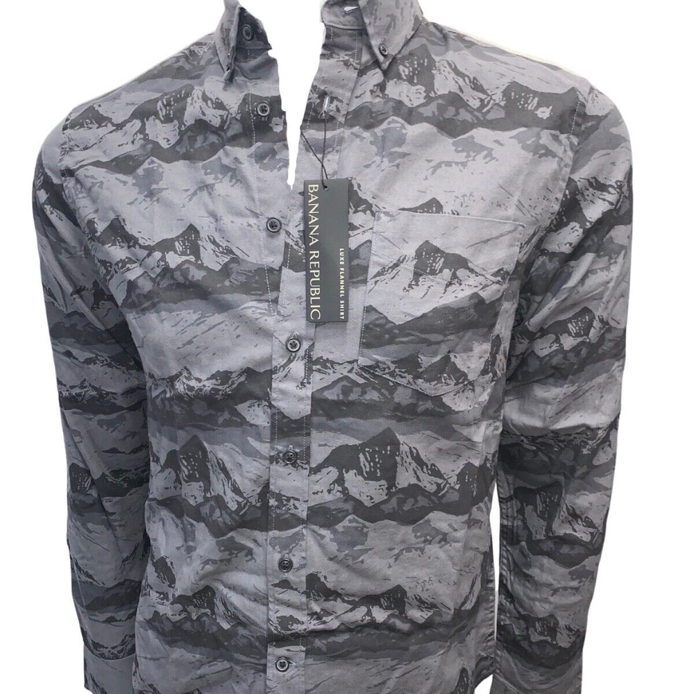 Banana Republic Men Luxe Flannel Shirt Slim Fit Button Down Gray NWT